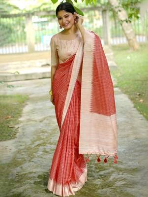 Checked Tussar Saree 2