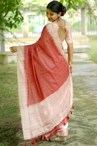 Checked Tussar Saree