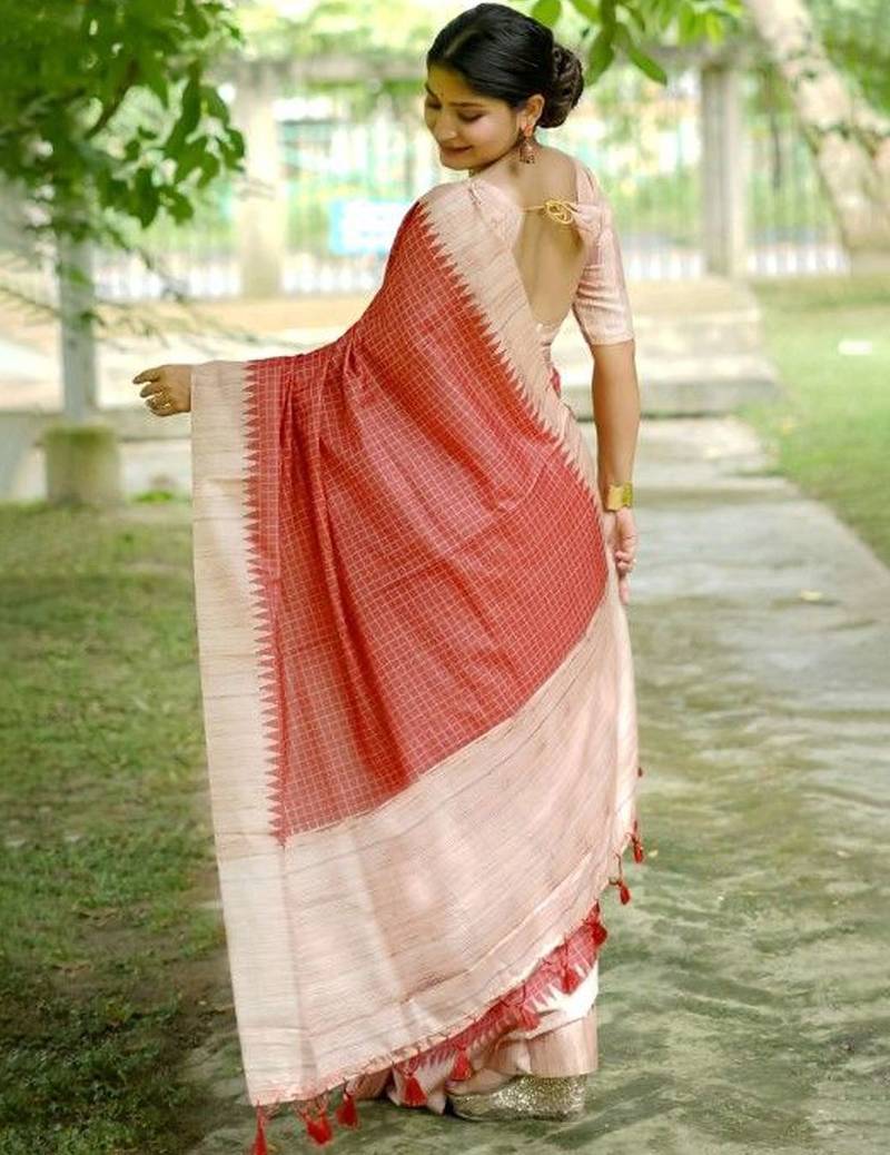 Checked Tussar Saree