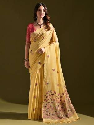 Woven Design Pure Cotton Muga Saree 1