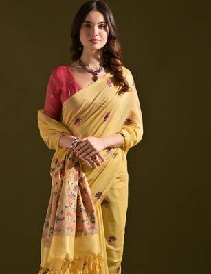 Woven Design Pure Cotton Muga Saree 3