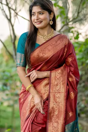 Floral Woven Design Zari Banarasi Saree