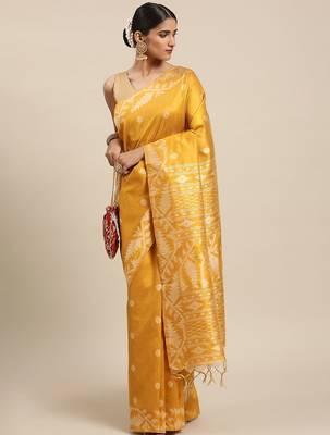 Yellow & Beige Ethnic Motifs Bhagalpuri Saree 1