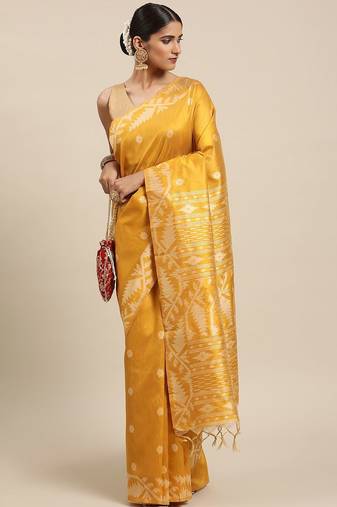 Yellow & Beige Ethnic Motifs Bhagalpuri Saree