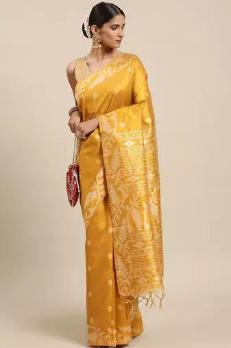 Yellow & Beige Ethnic Motifs Bhagalpuri Saree
