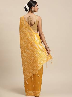 Yellow & Beige Ethnic Motifs Bhagalpuri Saree 2