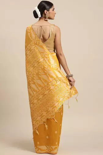 Yellow & Beige Ethnic Motifs Bhagalpuri Saree