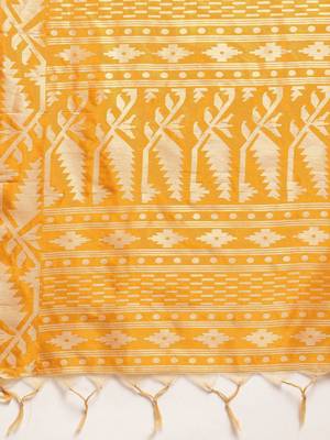 Yellow & Beige Ethnic Motifs Bhagalpuri Saree 4