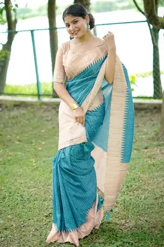Checked Tussar Saree