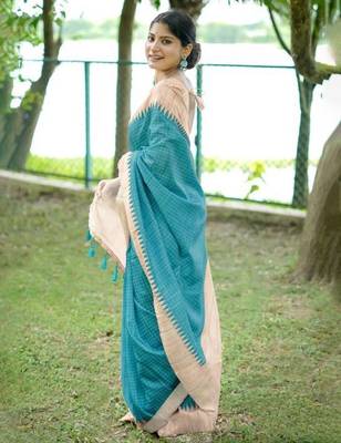 Checked Tussar Saree 2