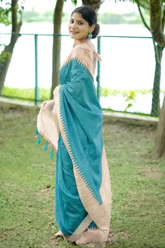 Checked Tussar Saree