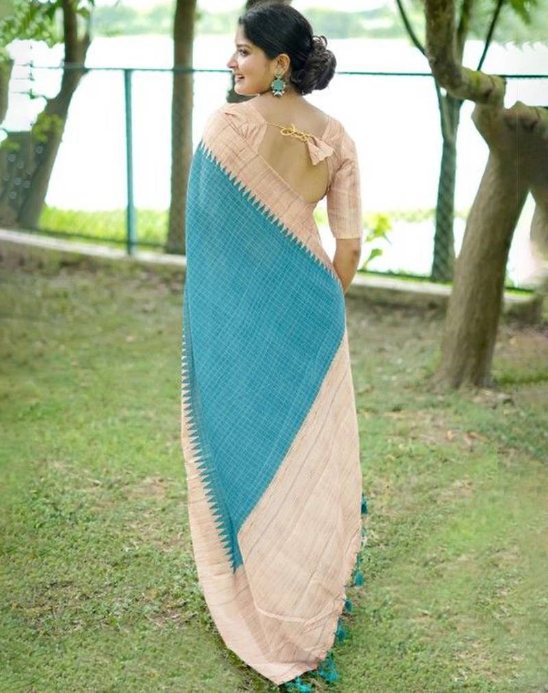 Checked Tussar Saree