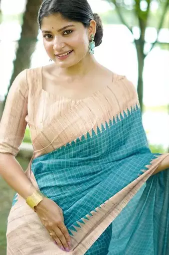 Checked Tussar Saree