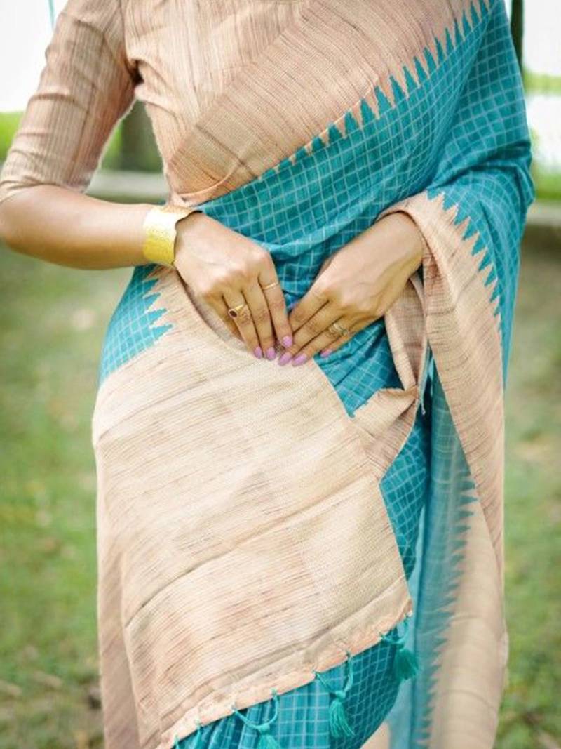 Checked Tussar Saree