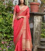 Brink Gajri Woven Design Linen Silk Zari Butti Weaves Saree