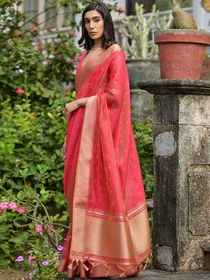 Brink Gajri Woven Design Linen Silk Zari Butti Weaves Saree 2