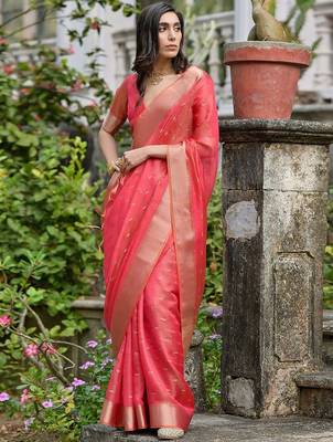 Brink Gajri Woven Design Linen Silk Zari Butti Weaves Saree 3
