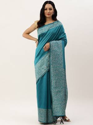 Teal & Off White Bhagalpuri Saree 1