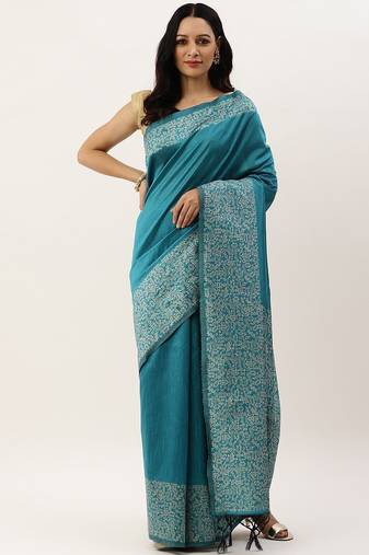 Teal & Off White Bhagalpuri Saree