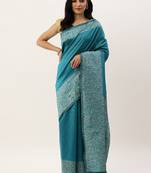 Teal & Off White Bhagalpuri Saree