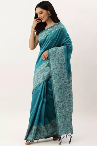 Teal & Off White Bhagalpuri Saree