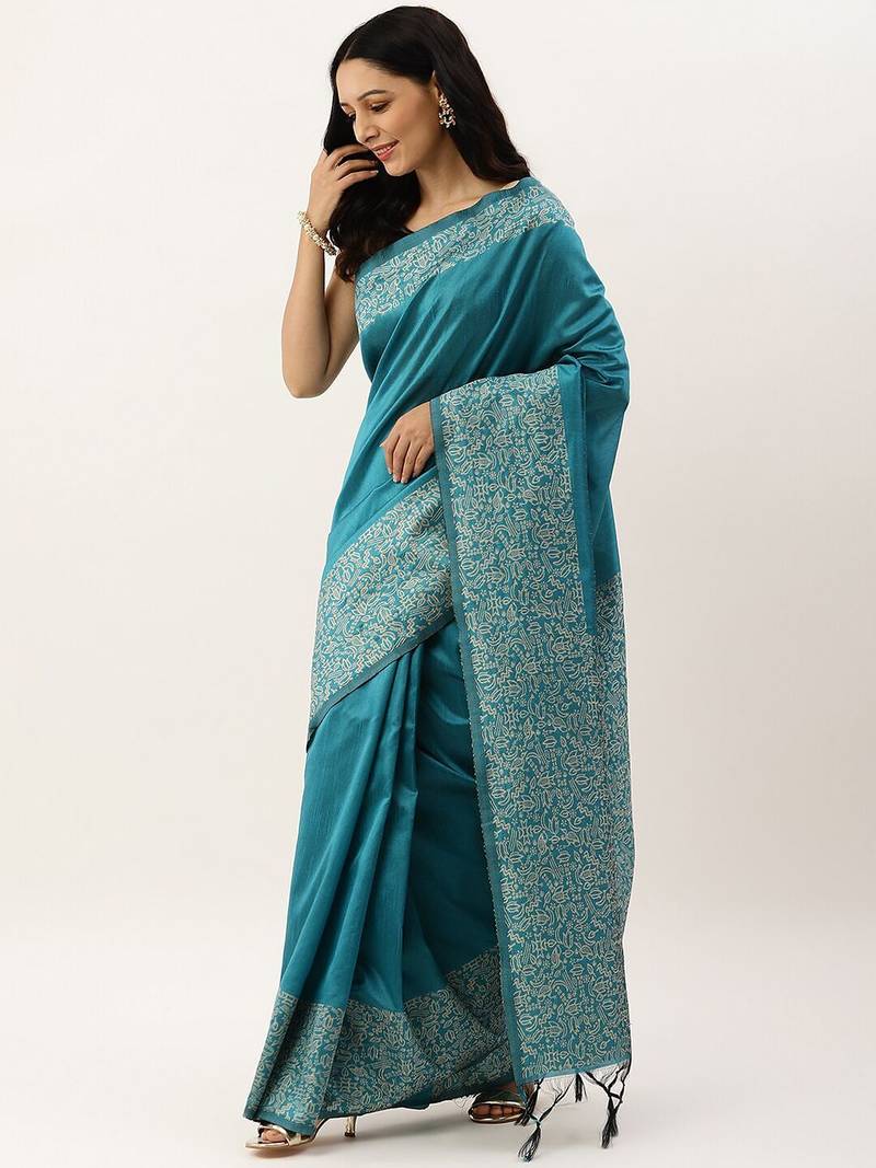 Teal & Off White Bhagalpuri Saree