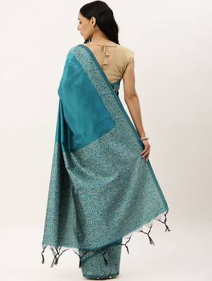 Teal & Off White Bhagalpuri Saree 3
