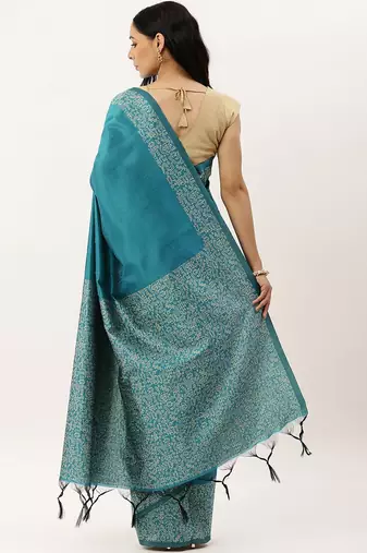 Teal & Off White Bhagalpuri Saree