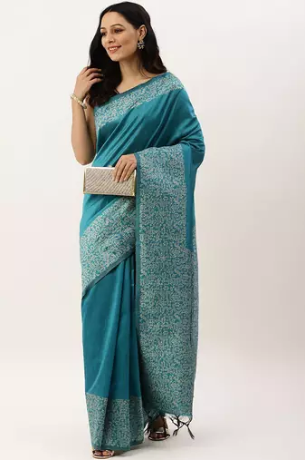 Teal & Off White Bhagalpuri Saree