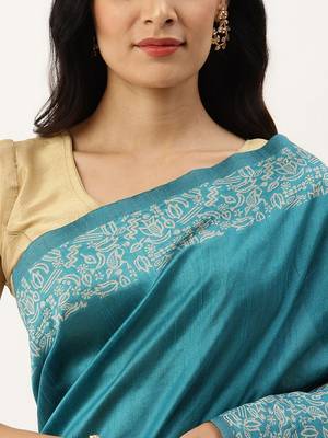 Teal & Off White Bhagalpuri Saree 5