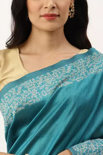 Teal & Off White Bhagalpuri Saree