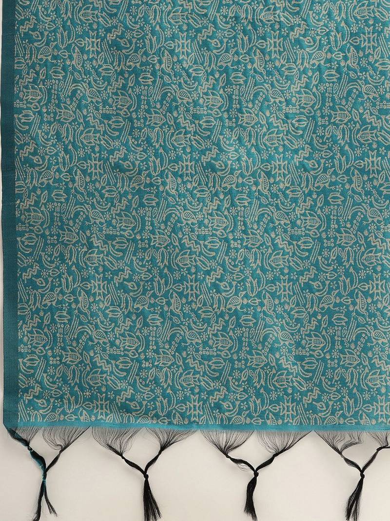 Teal & Off White Bhagalpuri Saree