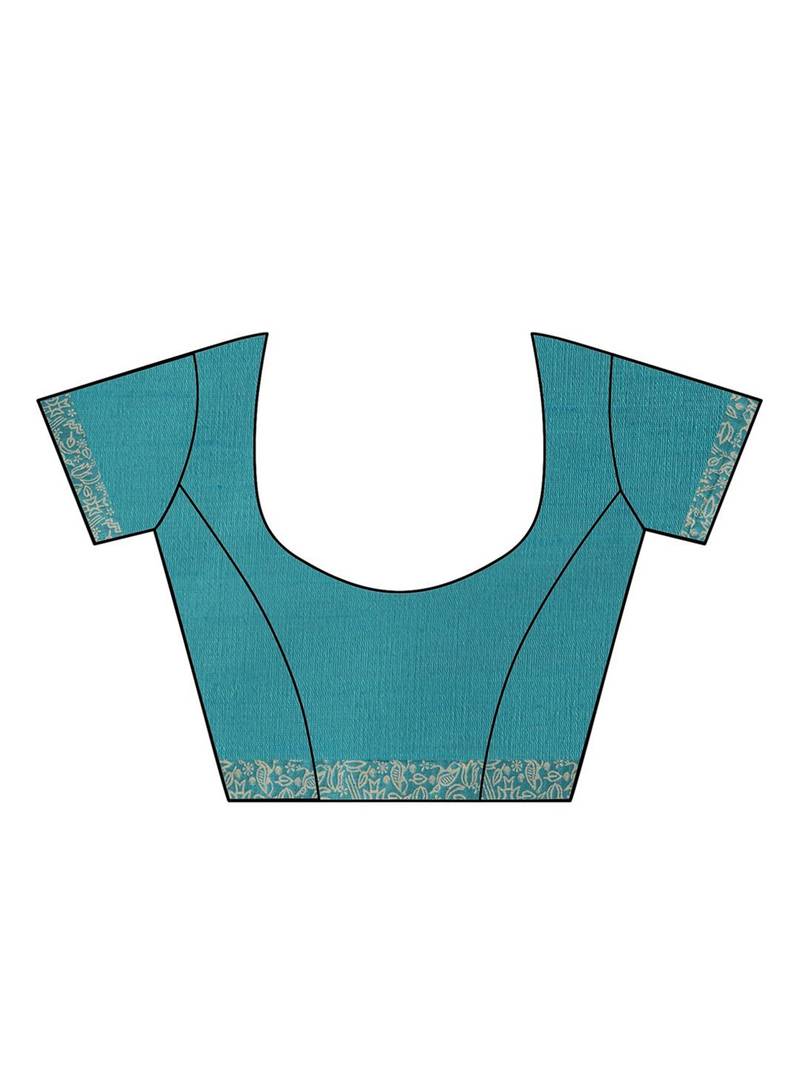 Teal & Off White Bhagalpuri Saree