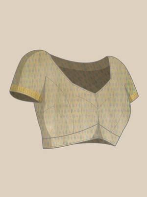 Beige & Green Kalamkari Zari Silk Cotton Tussar Saree 6