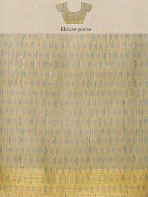 Beige & Green Kalamkari Zari Silk Cotton Tussar Saree 7