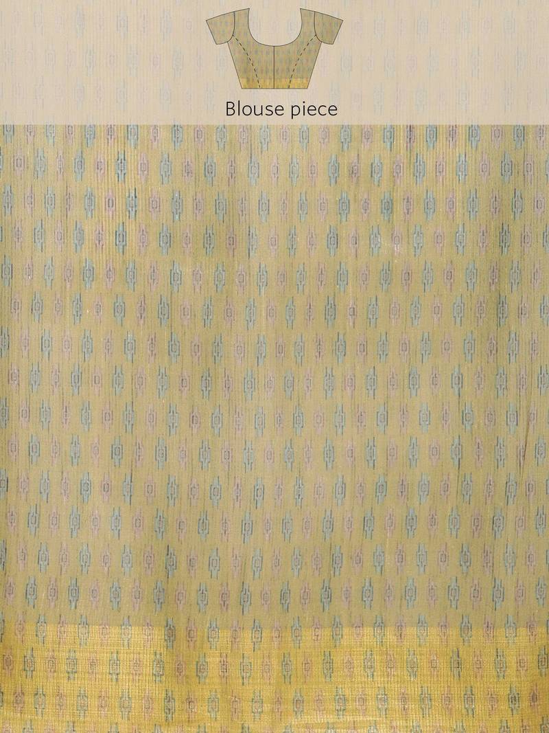 Beige & Green Kalamkari Zari Silk Cotton Tussar Saree