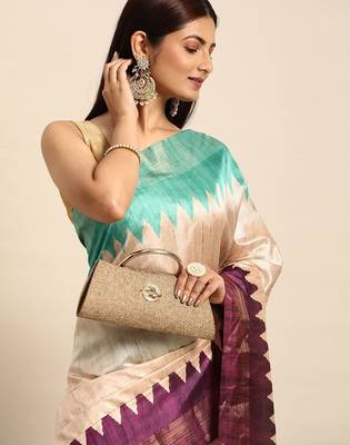 Colourblocked Silk Blend Tussar Saree 1