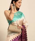 Colourblocked Silk Blend Tussar Saree