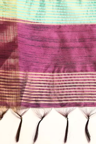 Colourblocked Silk Blend Tussar Saree