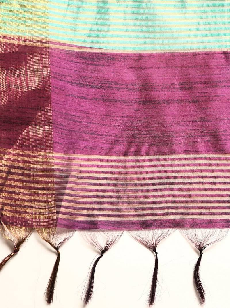Colourblocked Silk Blend Tussar Saree