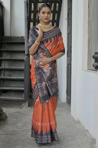 Bandhani Printed Tussar Silk Saree