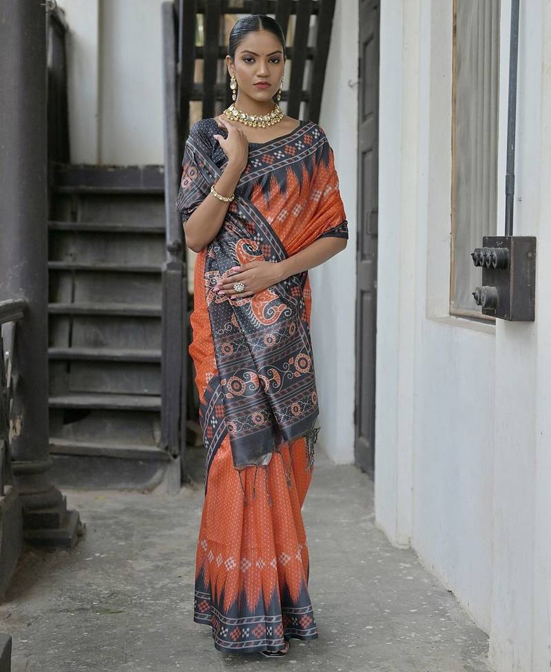 Bandhani Printed Tussar Silk Saree