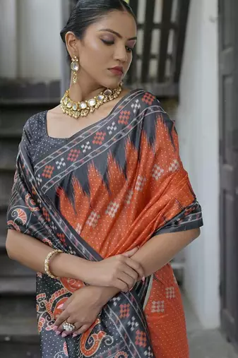 Bandhani Printed Tussar Silk Saree
