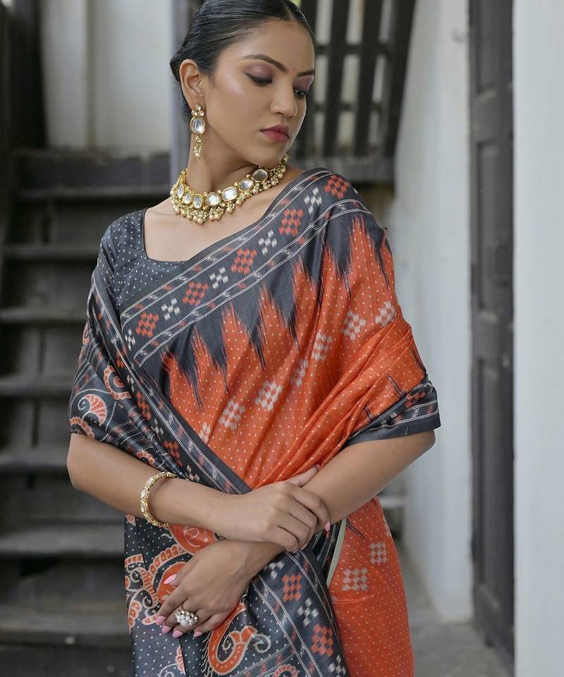 Bandhani Printed Tussar Silk Saree