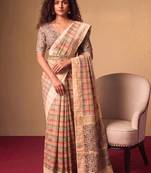 Checked Zari Jute Silk Fusion Tussar Saree