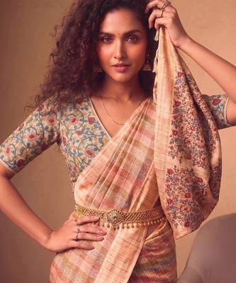 Checked Zari Jute Silk Fusion Tussar Saree 2