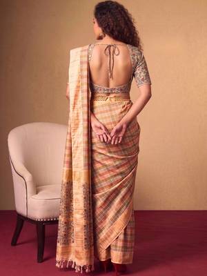 Checked Zari Jute Silk Fusion Tussar Saree 4