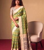 Checked Zari Jute Silk Tussar Saree