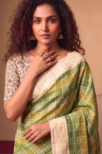 Checked Zari Jute Silk Tussar Saree