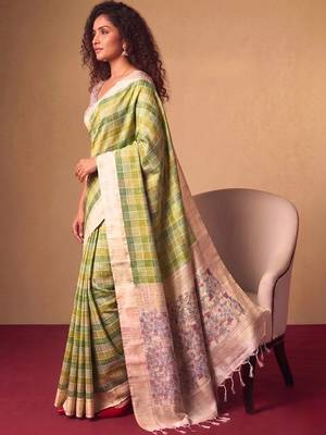 Checked Zari Jute Silk Tussar Saree 3